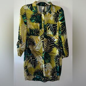Fig and Flower Shirt Women's Medium Tropical Button Up 3/4 Sleeve Size M